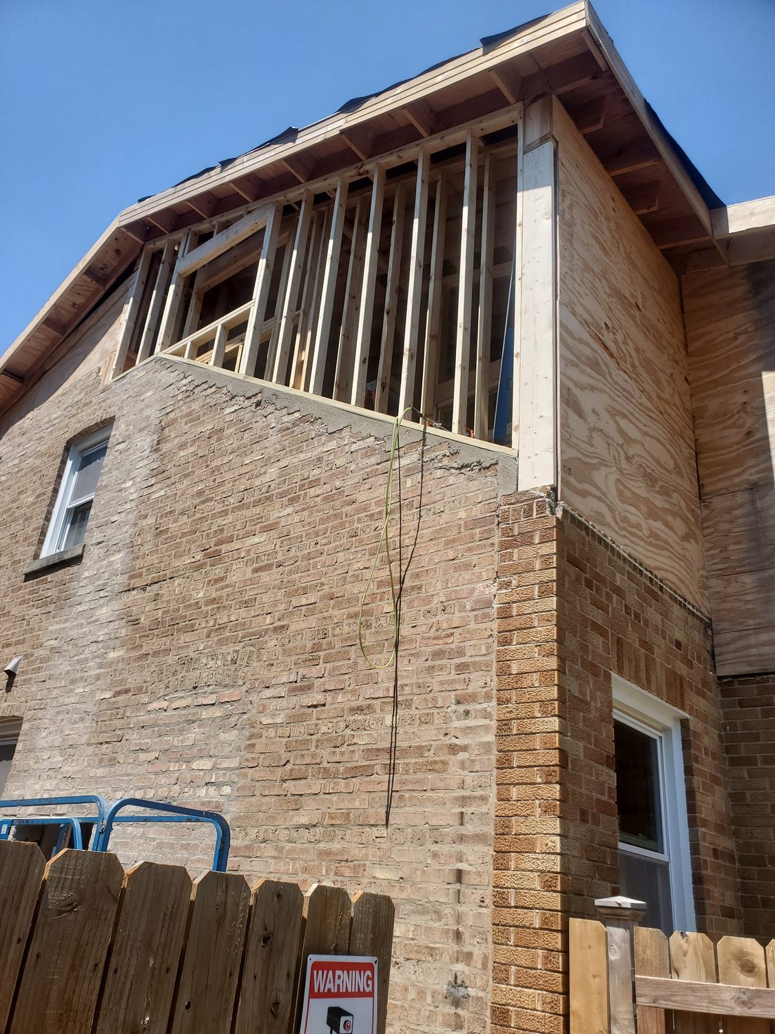Second-story framing and home addition in progress